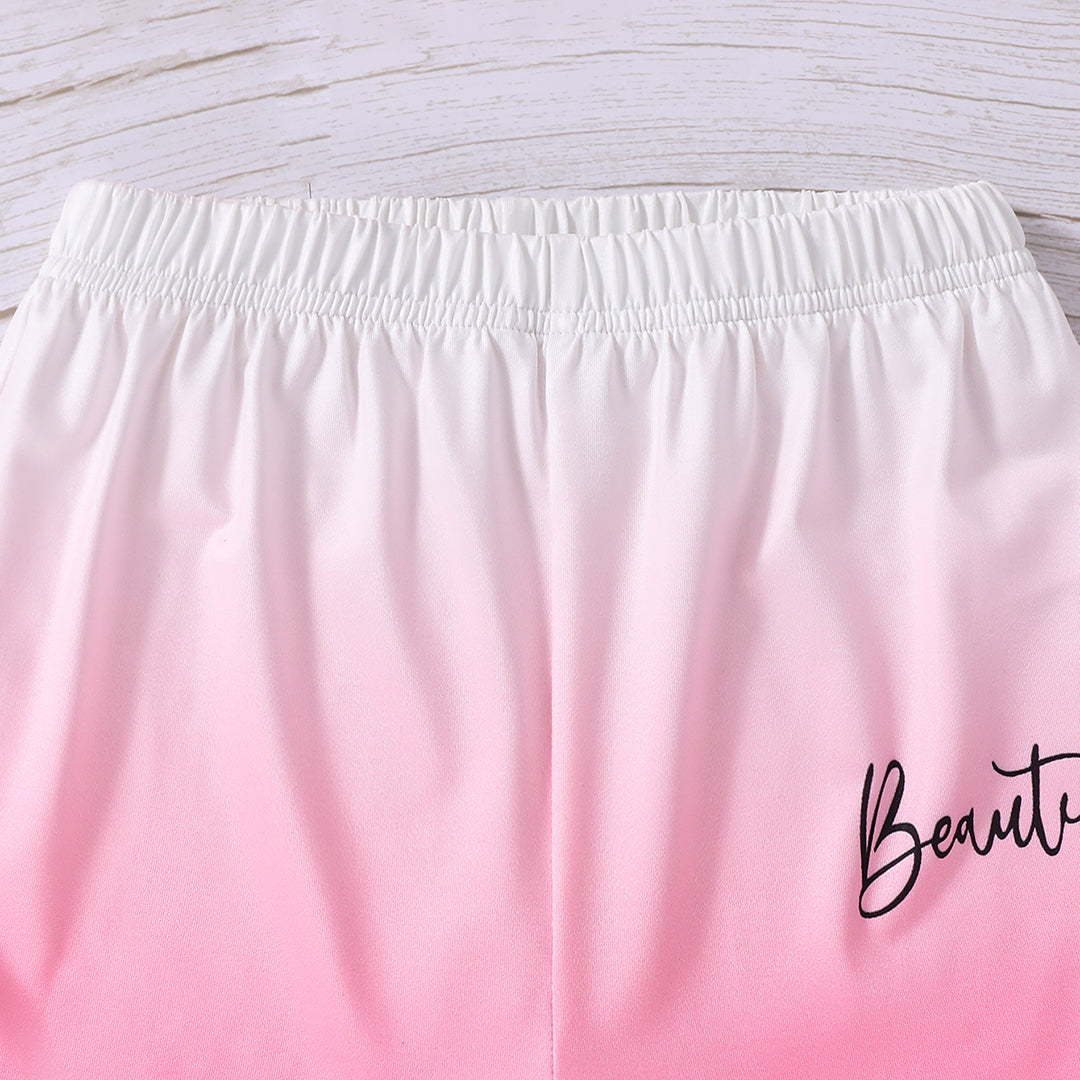 Girls White-Pink Ombre Effect T-shirt with Shorts Set Sets