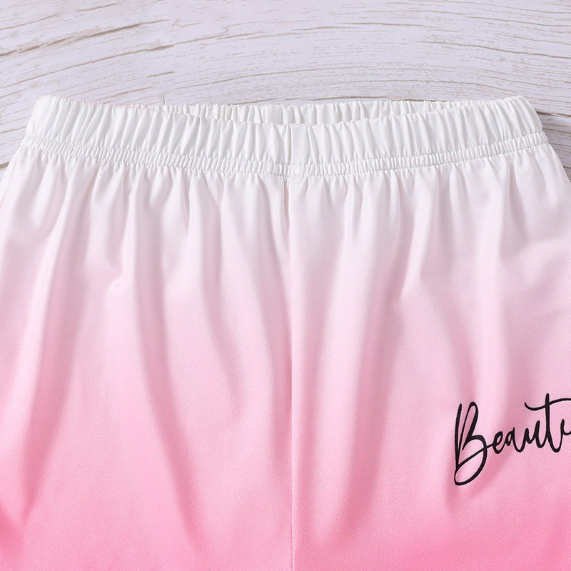 Girls White-Pink Ombre Effect T-shirt with Shorts Set Sets