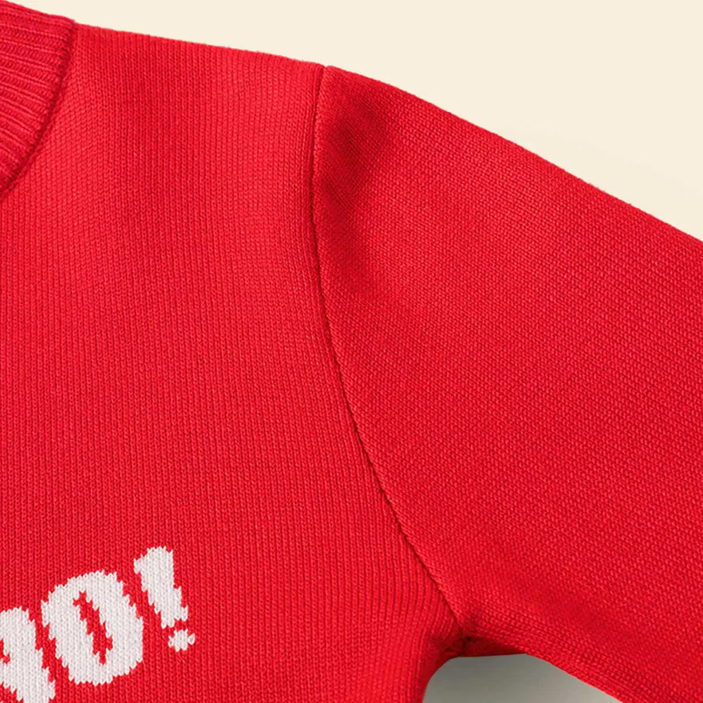 Girls Red Sweater With Self-Design Reindeer Patterns Sweaters & Cardigans