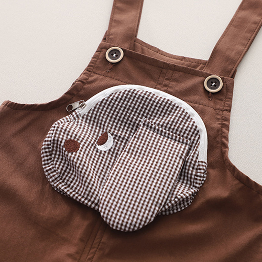 Boys Brown Gingham Check Shirt With Embroidery Applique Dungaree Set 2 pc. Sets