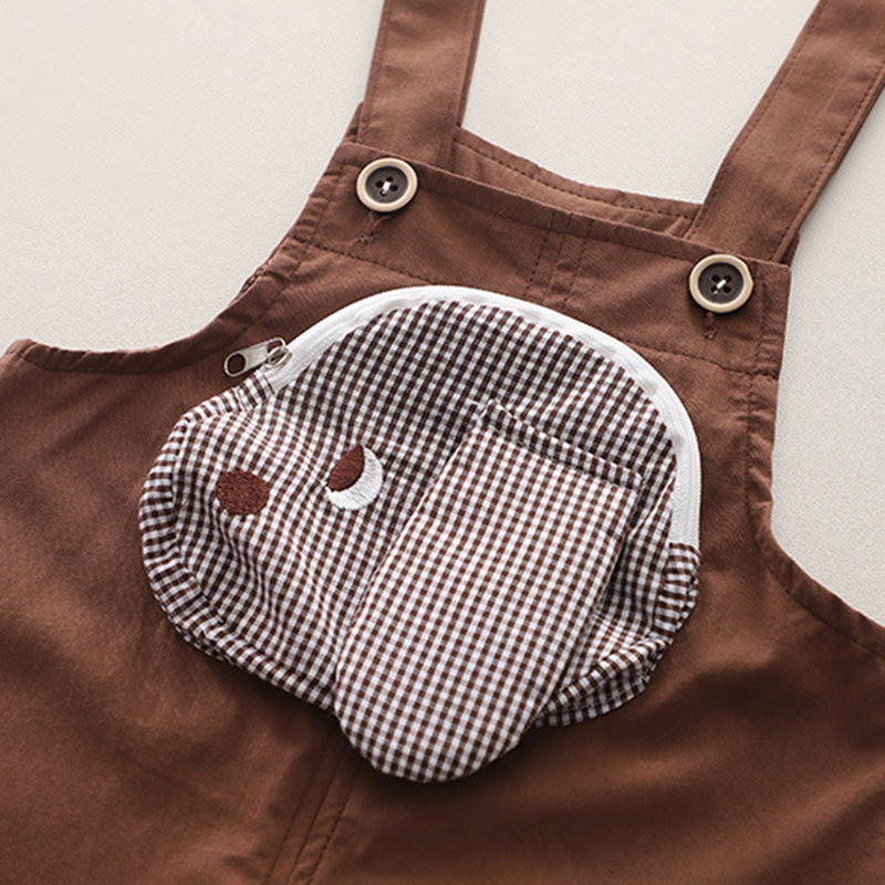 Boys Brown Gingham Check Shirt With Embroidery Applique Dungaree Set 2 pc. Sets