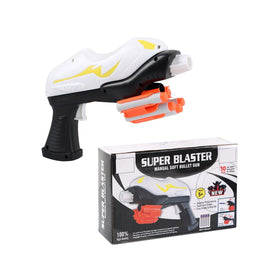 White and black manual soft bullet toy blaster with 10 foam darts