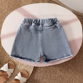 Girls Blue Colorblocked Denim Shorts Shorts
