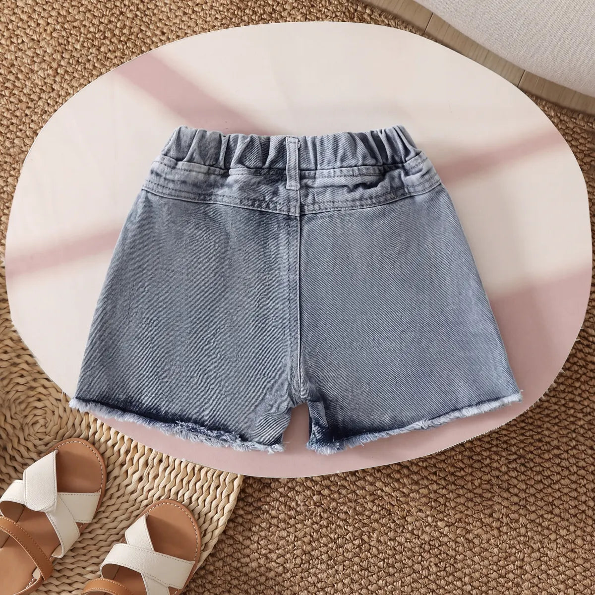 Girls Blue Colorblocked Denim Shorts Shorts