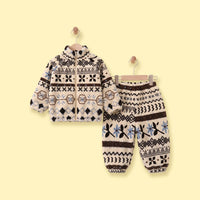 Girls Beige Floral Fleece Jacket & Pants Co-ord Sets Sets Beige 1-2 Y