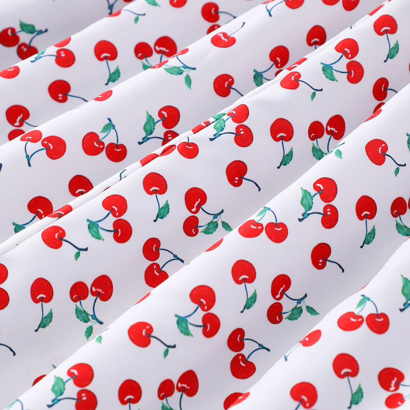 Girls White Cherry Printed Smocked Maxi Dress Casual Dresses