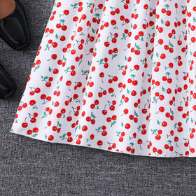 Girls White Cherry Printed Smocked Maxi Dress Casual Dresses