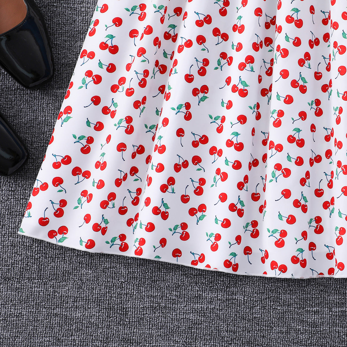 Girls White Cherry Printed Smocked Maxi Dress Casual Dresses