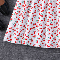 Girls White Cherry Printed Smocked Maxi Dress Casual Dresses