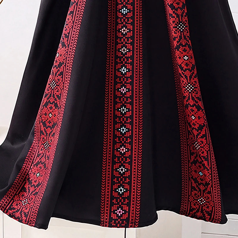 Girls Black Geometric Print Round Neck Fit & Flare Dress Casual Dresses