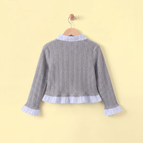 Girls Grey Cable Knit Long Sleeve Cardigan Sweaters & Cardigans