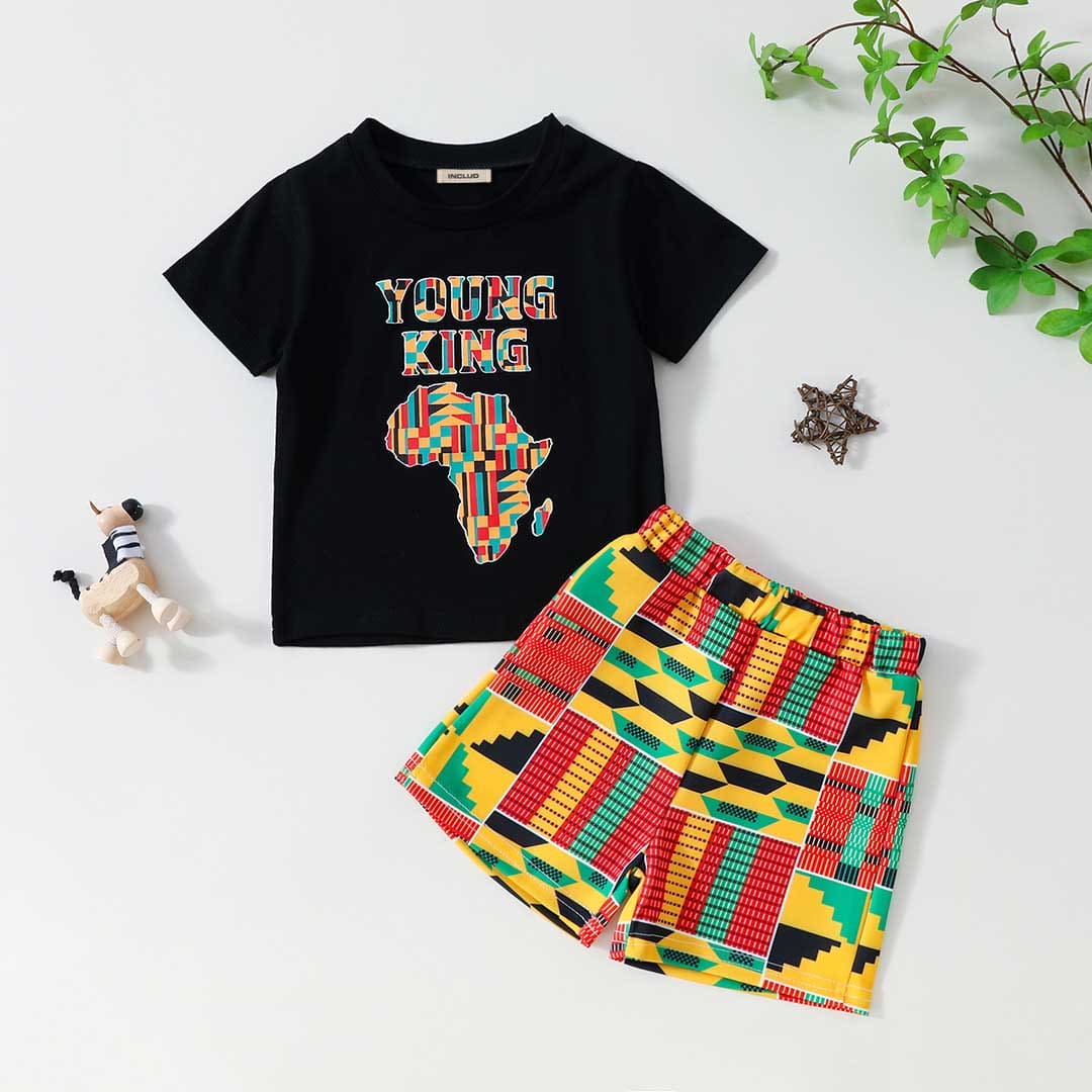 Boys Young King Printed T-Shirt With Printed Shorts Set Sets Black 1-2 Y 