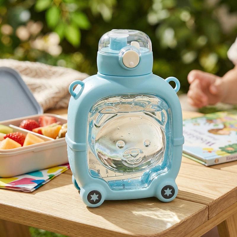 Kids Sky Blue Bear Cartoon Straw Water Bottle Trending Accessories