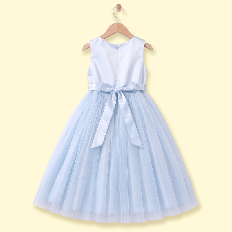Girls Blue Floral Applique Sleeveless Party Gown Party Dresses