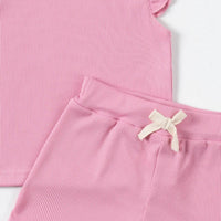 Girls Pink Solid Ribbed Top With Shorts Co-ord Sets Sets