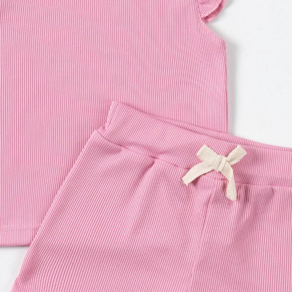 Girls Pink Solid Ribbed Top With Shorts Co-ord Sets Sets