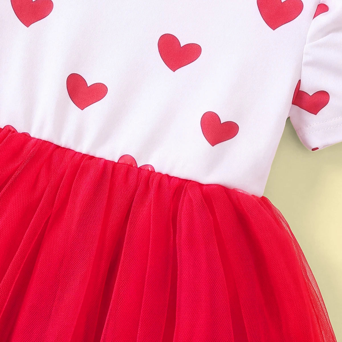 Girls White Heart Print Puff Sleeve Fit & Flare Dress Casual Dresses