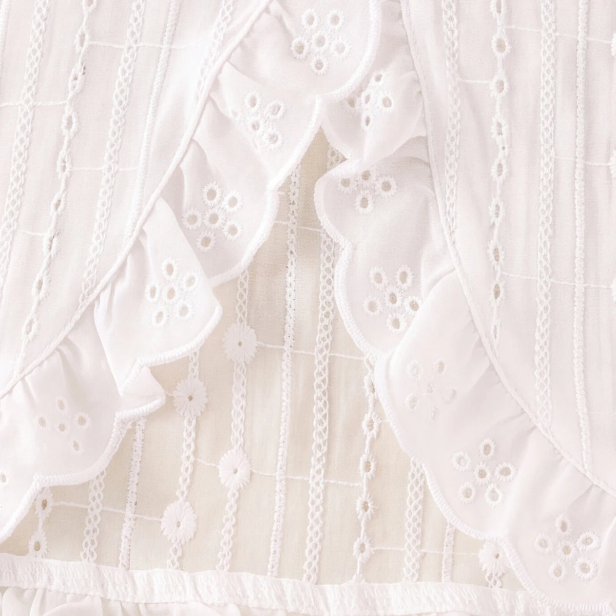 Girls White Schiffli Embroidered Short Sleeve Shrug Tops