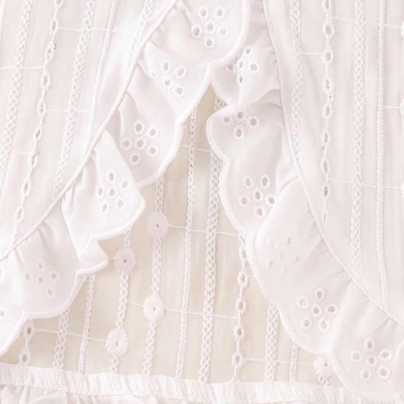 Girls White Schiffli Embroidered Short Sleeve Shrug Tops