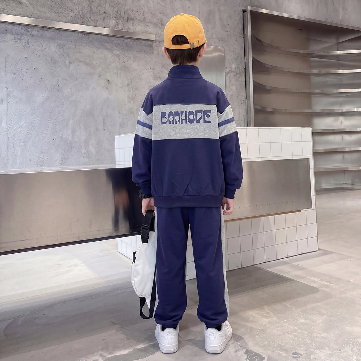Boys Navy Blue Colorblocked Front Open Jacket With Pants Sets 2 pc. Sets