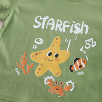 Boys Green Star Fish Graphic Short Sleeves T- Shirt With Shorts Set 2 pc. Sets
