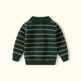 Boys Dark Green Long Sleeve Striped Polo Sweater Sweaters & Cardigans