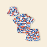 Boys Multicolor Dinosaur Print Button-Down Shirt With Shorts & Hat Co-ord Sets Sets
