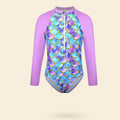 Girls Purple Mermaid Printed Swimwear Bodysuit Beachwear Purple 7-8 Y