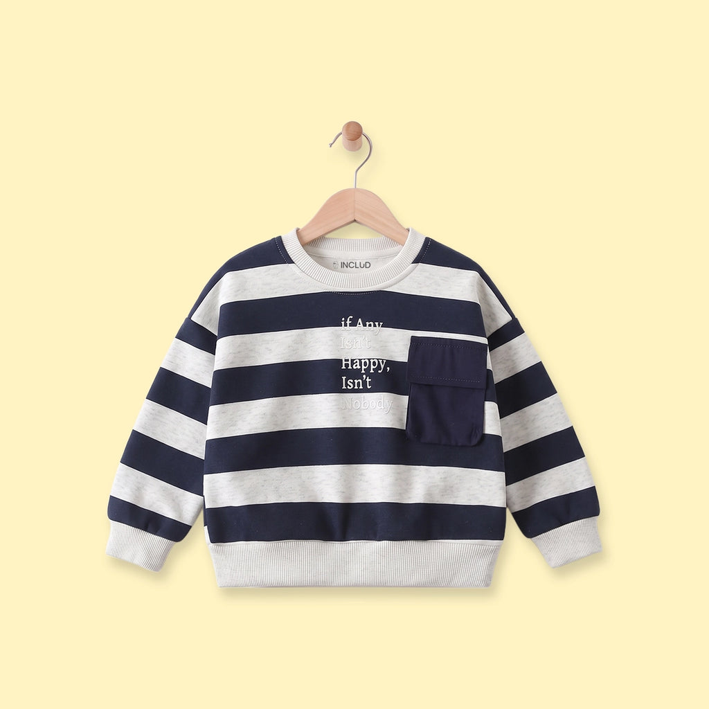 Boys Navy Blue Striped Long Sleeve Sweatshirt Sweatshirts & Hoodies Navy Blue 1-2 Y