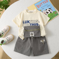Boys Printed T-shirt with Attached Grey Zipper Pouch & Shorts Set Sets Grey 1-2 Y