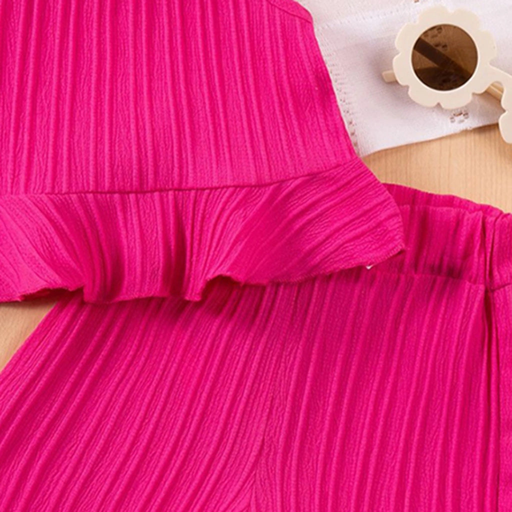 Girls Fuchsia Textured Halter Top With Shorts Co-ord Sets Sets