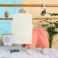 Boys Apricot Surf Printed Vest With Drawstring Shorts Sets Sets