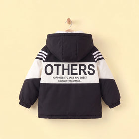 Boys White Hooded Full Sleeves Fleece Lined Jacket Coats & Jackets