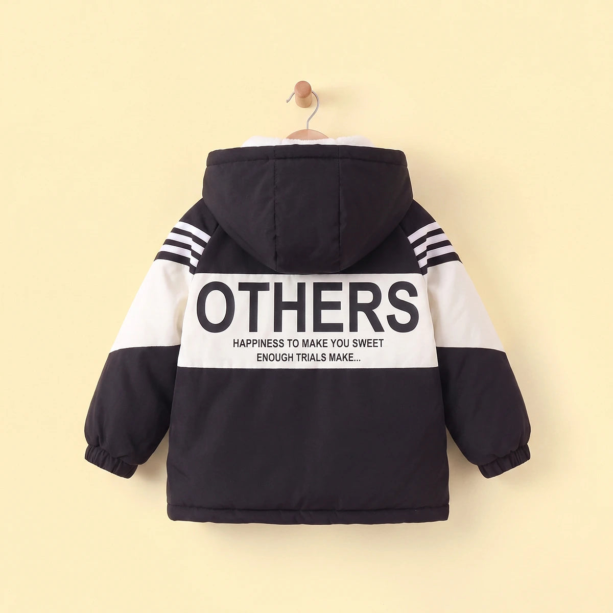 Boys White Hooded Full Sleeves Fleece Lined Jacket Coats & Jackets