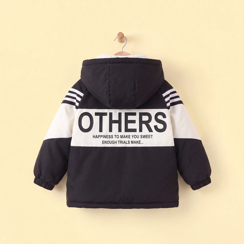 Boys White Hooded Full Sleeves Fleece Lined Jacket Coats & Jackets