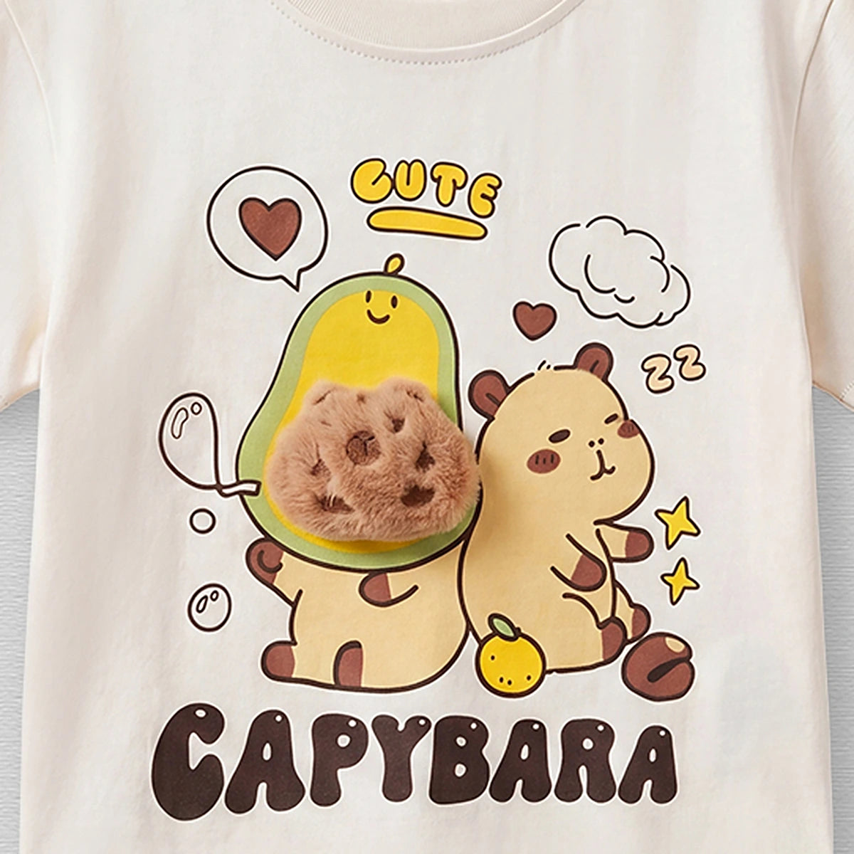 Boys Cream Short Sleeve Capybara Graphic Print T-Shirt Tshirts