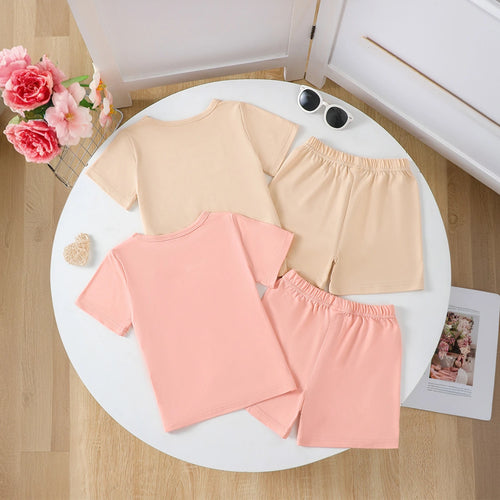 Girls Multicolour Heart Print Short Sleeve T-Shirt With Shorts Sets Pack Of 2 Sets