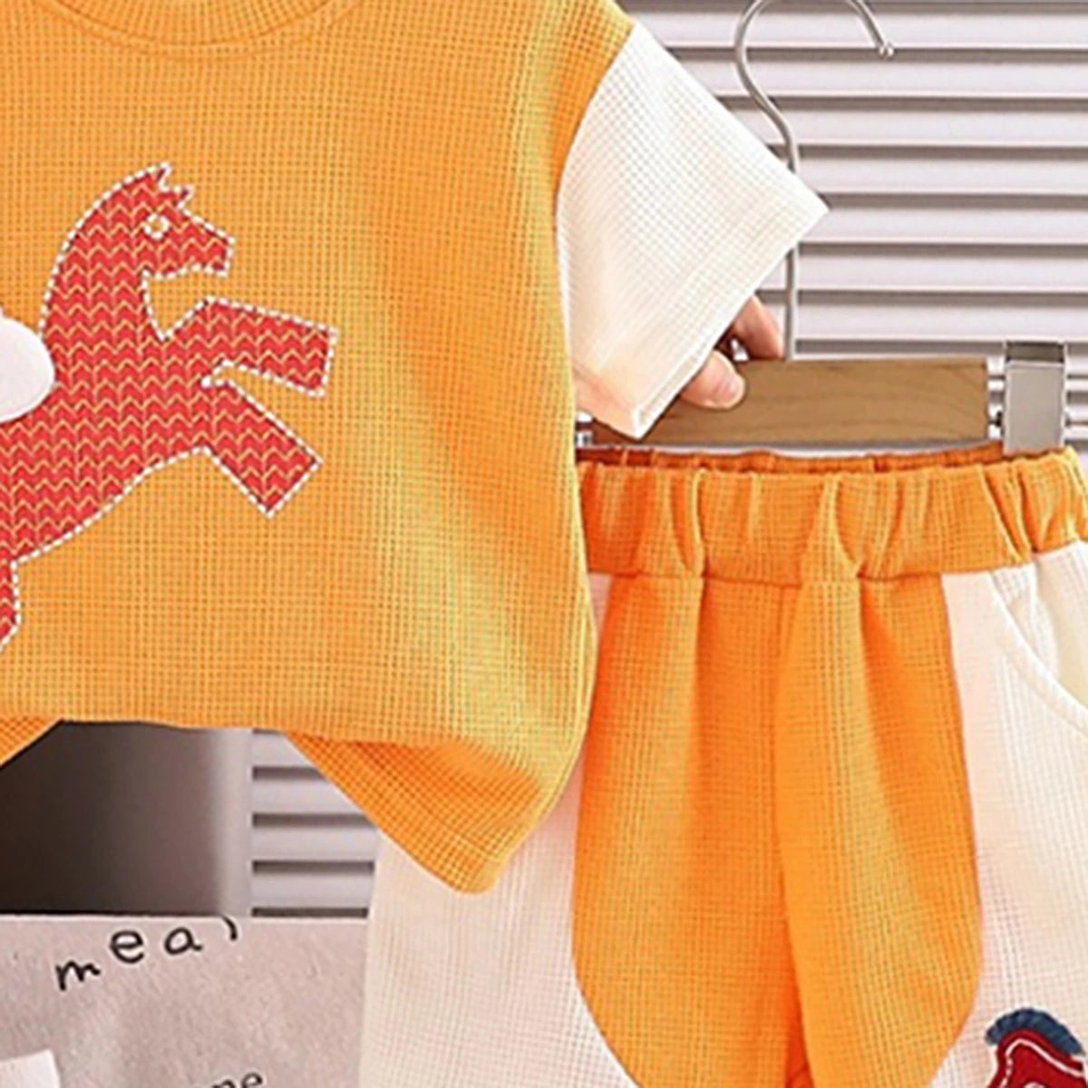 Boys Orange Horse Printed Short Sleeve T-Shirt With Elasticated Shorts Sets 2 pc. Sets