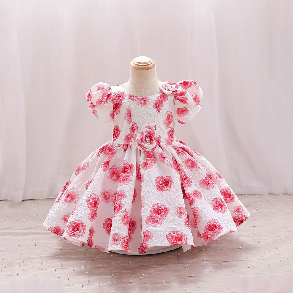 Girls Floral Print Knee Length Party Dress