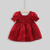 Girls Short Sleeve Square Neck Dress With Bow Casual Dresses   
