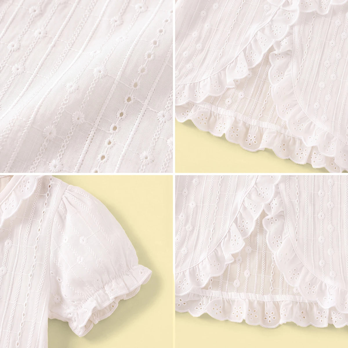 Girls White Schiffli Embroidered Short Sleeve Shrug Tops