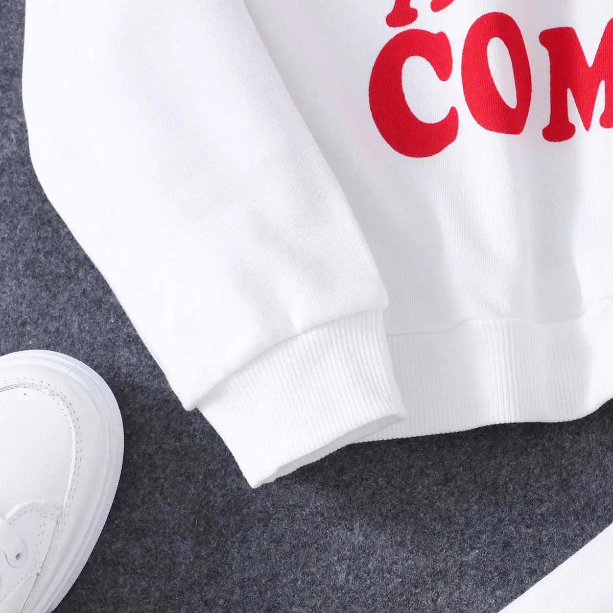 Girls White Typographic Printed Hooded Sweatshirt With Joggers Co-ord Sets 2 pc. Sets