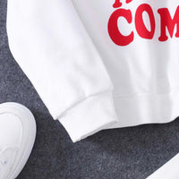 Girls White Typographic Printed Hooded Sweatshirt With Joggers Co-ord Sets 2 pc. Sets