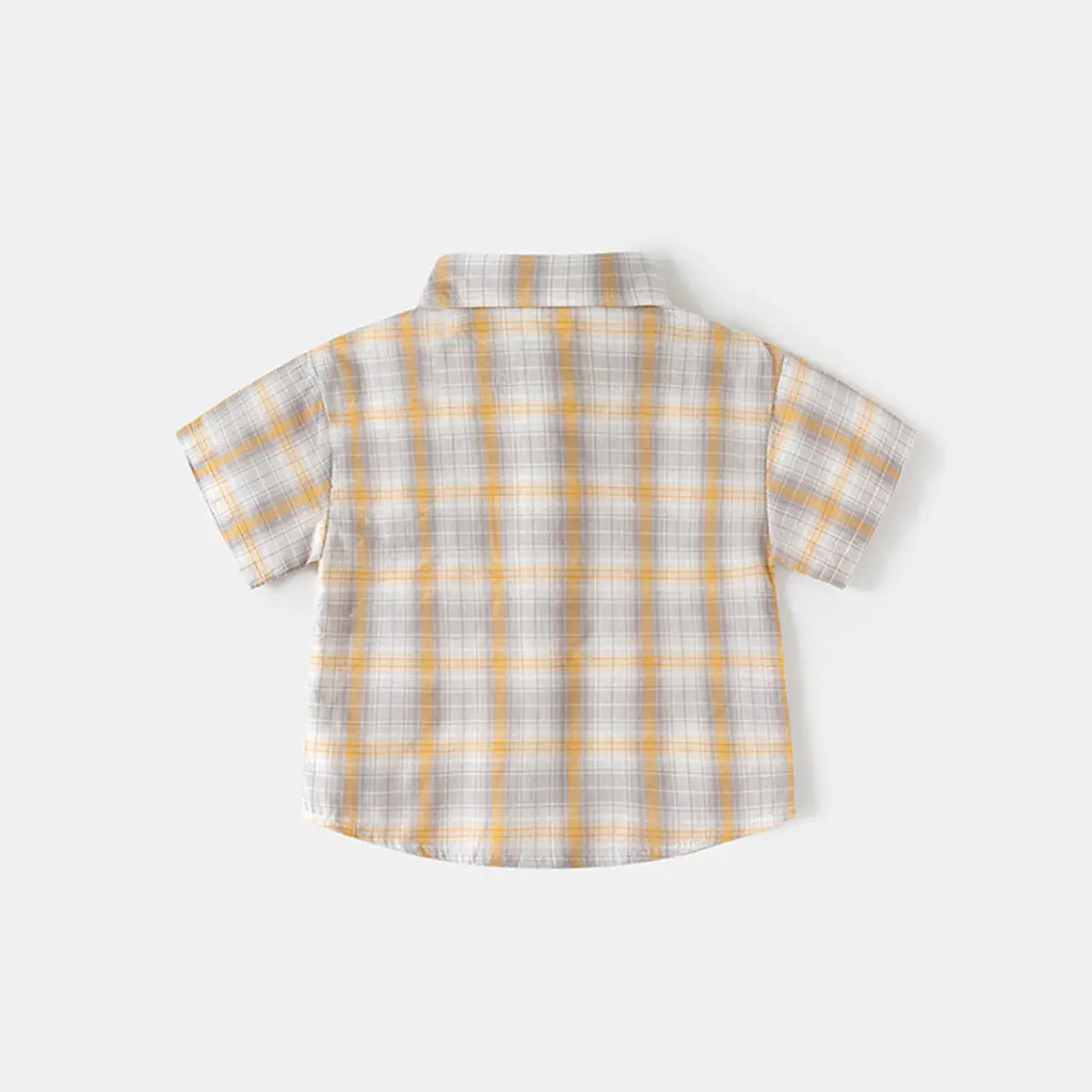Boys Khaki Checked Short Sleeves Shirt With Shorts Sets Sets