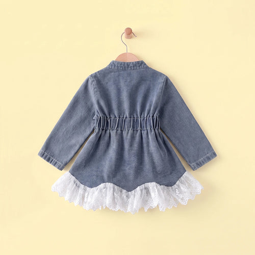 Girls Blue Long Sleeve Fit & Flare Denim Dress Casual Dresses