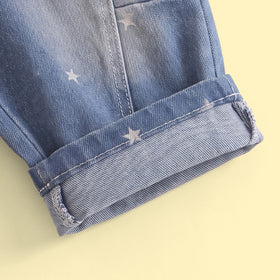 Boys Light Blue Star Print Denim Vest & Pants With Shirts Sets Sets