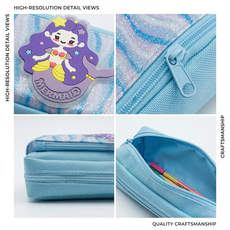 Girls Sky Blue Mermaid Glitter Pencil Case Trending Accessories