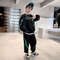 Boys Black Typographic Printed Winter Sweatshirt With Jogger Set 2 pc. Sets