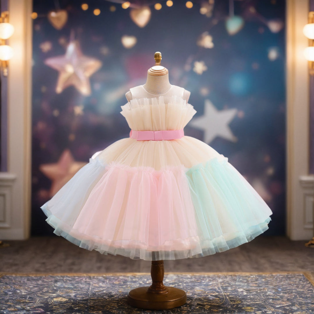 Girls Sleeveless Multi Colour Layered Party Dress Party Dresses Multicolor 1-2 Y 