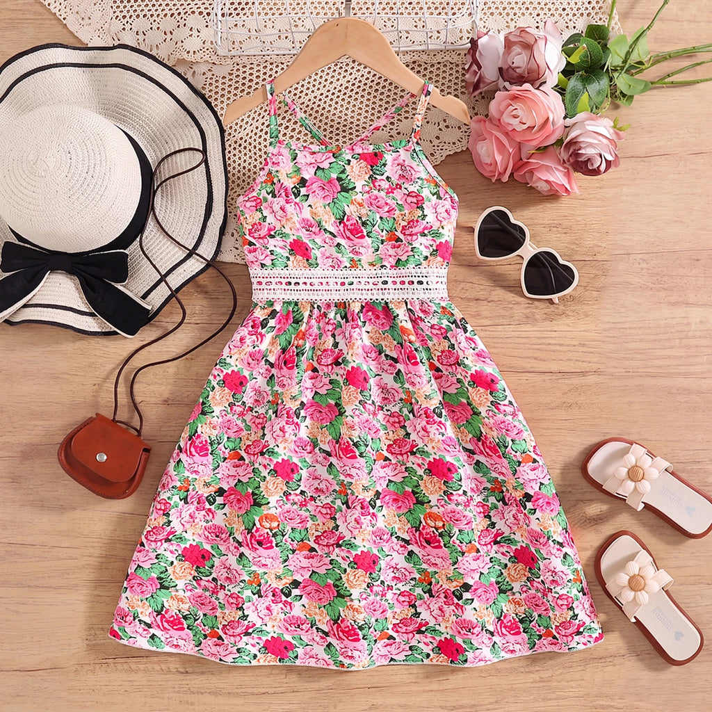 Girls Multicolour Sleeveless Floral Print Fit & Flare Dress Casual Dresses Multicolor 3-4 Y